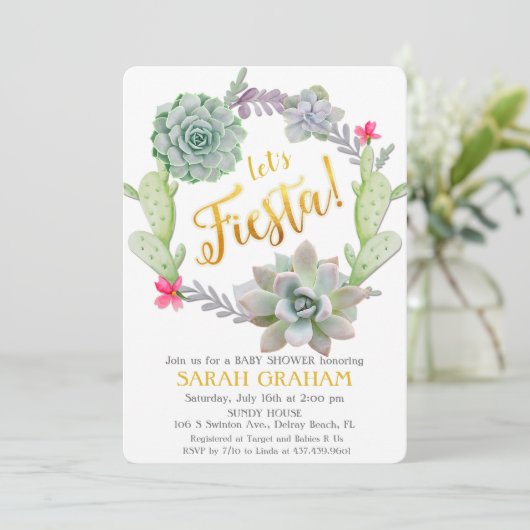 Fiesta Succulent Wreath Baby Shower Einladung (Stehend Vorderseite)