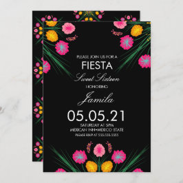 Fiesta Sweet 16 mexikanisch Gezeichnet Blumenschme Einladung