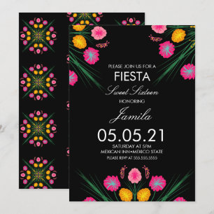 Fiesta Sweet 16 Mexikanische gezeichnete Blumen Sc Einladung
