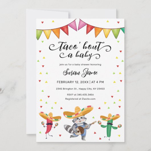 Fiesta Taco 'Bout A Baby Cactus Animal Baby Shower Einladung (Vorderseite)