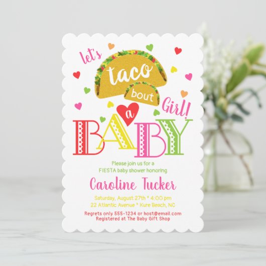 Fiesta Taco Bout a Baby Girl Dusche Einladung (Stehend Vorderseite)