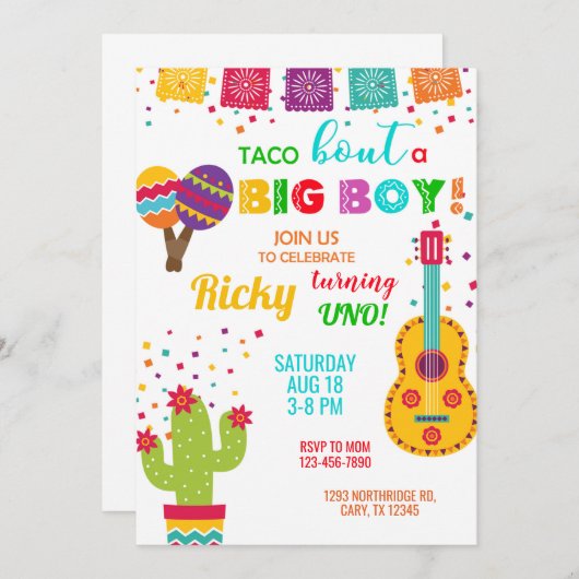 Fiesta taco bout a big boy birthday invitation. einladung (Vorne/Hinten)