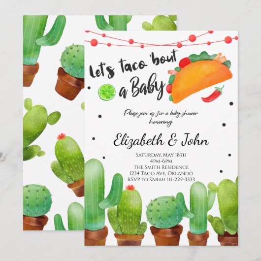Fiesta Taco Bout Baby Watercolor Cactus Invite Einladung (Vorne/Hinten)