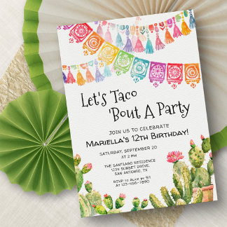Fiesta Taco Bout Cactus Birthday Invitation Einladung
