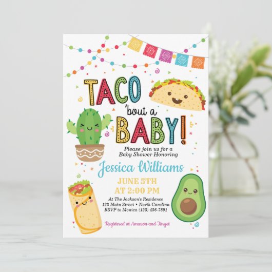 Fiesta Taco Bout Eine Kinderdusche Einladung (Stehend Vorderseite)