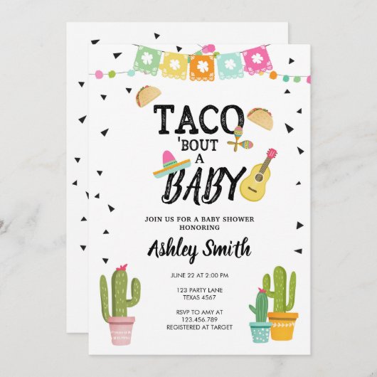 Fiesta Taco Bout Liebe Cactus Black Baby Shower Einladung (Vorne/Hinten)