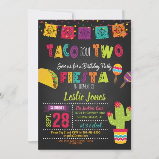 Fiesta Taco Bout ZWEI Einladung zum Geburtstag (Vorderseite)