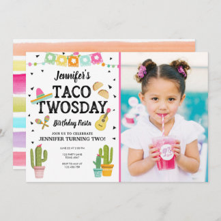 Fiesta Taco Twosday Cactus Girl 2. Geburtstags-Par Einladung