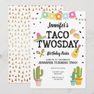 Fiesta Taco Twosday Cactus Girl 2. Geburtstags-Par Einladung