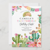 Fiesta Taco Twosday Watercolor Cactus 2nd Birthday Einladung (Vorderseite)