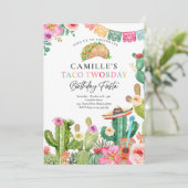 Fiesta Taco Twosday Watercolor Cactus 2nd Birthday Einladung (Stehend Vorderseite)