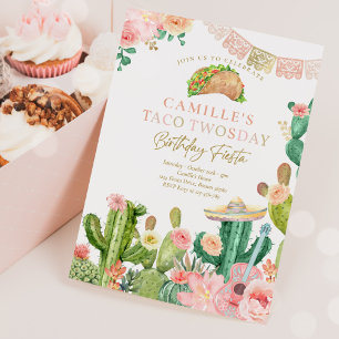 Fiesta Taco Twosday Watercolor Cactus 2nd Birthday Einladung