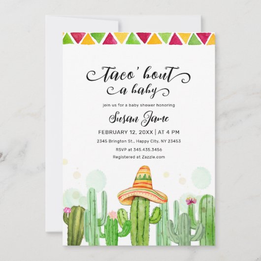 Fiesta Taco Watercolor Cactus Baby Shower Einladung (Vorderseite)