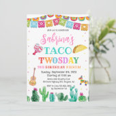 Fiesta Taco ZWEI Tage 2. Geburtstag Einladung Mädc (Stehend Vorderseite)