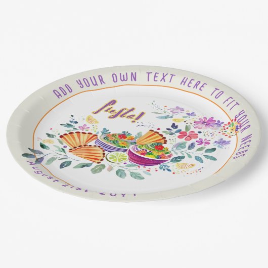 FIESTA Tacos Guacamole Folkart Blume Custom Pappteller (Schrägansicht)