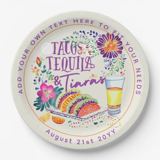 FIESTA Tacos Tequila und Tiaras Pappteller (Vorderseite)
