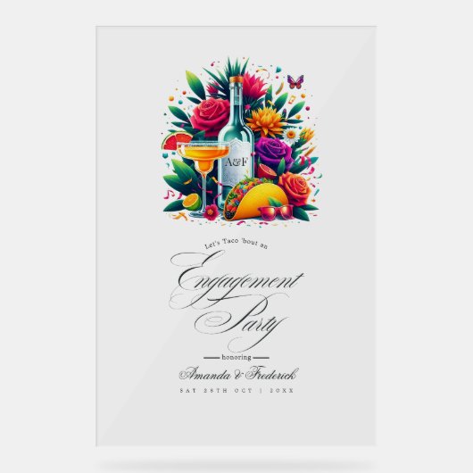 Fiesta Tacos und Tequila Engagement Party Willkomm Acrylschild (Vorderseite)