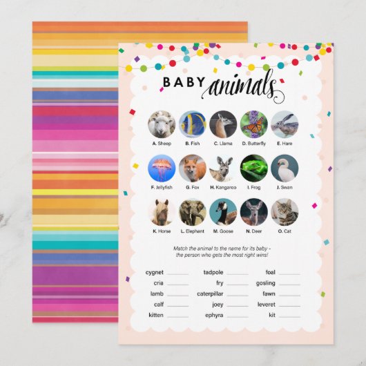 Fiesta Theme Baby Dusche Spiele Baby Tiere Programm (Vorne/Hinten)