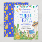 Fiesta Three Esta Boy Blue 3. Geburtstag Einladung (Vorne/Hinten)