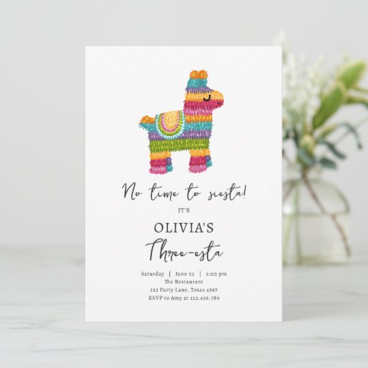 Fiesta Three-esta Piñata Mexican Girl 3. Geburtsta Einladung (Stehend Vorderseite)