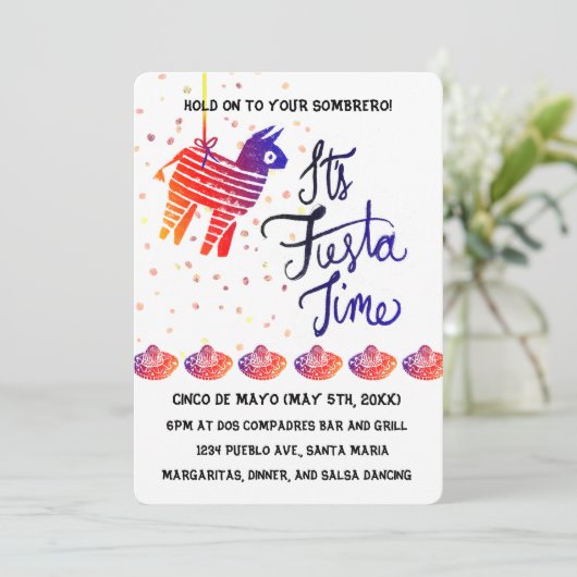 Fiesta Time Cinco De Mayo Einladung (Stehend Vorderseite)