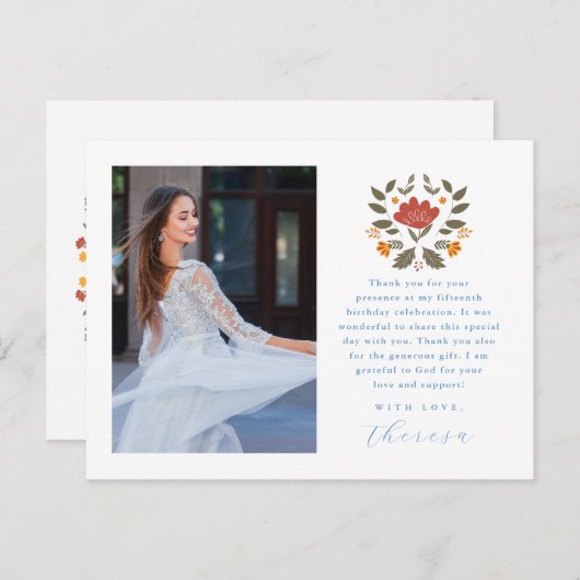 Fiesta Two Foto Blue Quinceanera Floral Vielen Dan Postkarte (Vorne/Hinten)