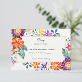 FIESTA-UAWG mit QR-Code Folkart-Blume RSVP Karte (Stehend Vorderseite)