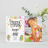Fiesta und Fun Cactus Mexican Girl First Birthday Einladung (Stehend Vorderseite)
