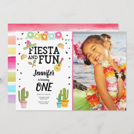 Fiesta und Fun Cactus Mexican Girl First Birthday Einladung (Vorne/Hinten)