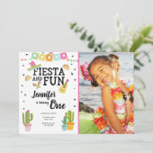 Fiesta und Fun Cactus Mexican Girl First Birthday Einladung (Stehend Vorderseite)