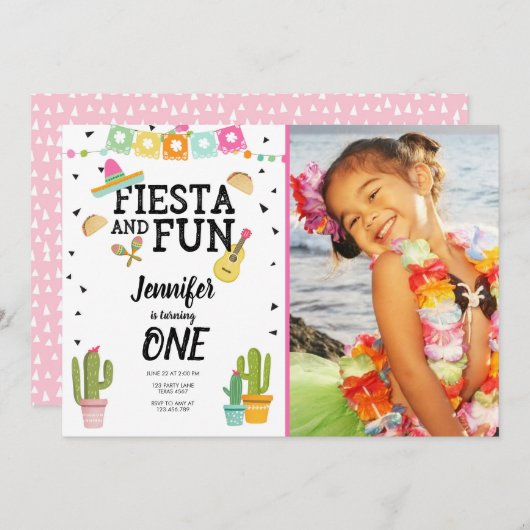 Fiesta und Fun Cactus Mexican Girl First Birthday Einladung (Vorne/Hinten)