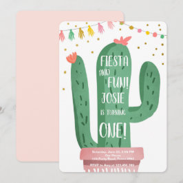 Fiesta und Fun Girl Pink Cactus 1. Geburtstag Einladung