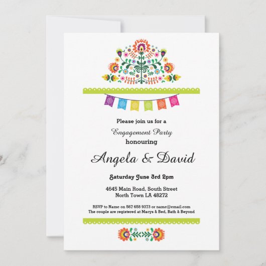 Fiesta Verlobung Mexico Pattern Wedding Invites Einladung (Vorderseite)