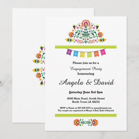 Fiesta Verlobung Mexico Pattern Wedding Invites Einladung (Vorne/Hinten)