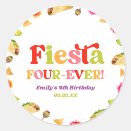 Fiesta Vier-Ever Taco 4. Geburtstags-Party Runder Aufkleber