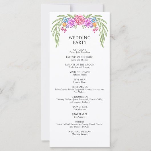 Fiesta Vivid Floral Wedding Program (Rückseite)