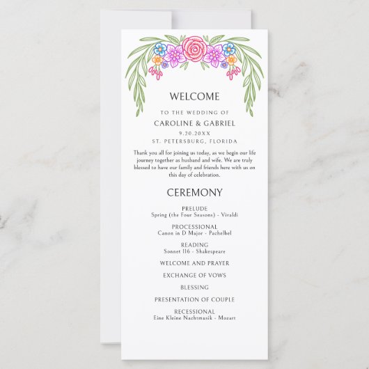 Fiesta Vivid Floral Wedding Program (Vorderseite)