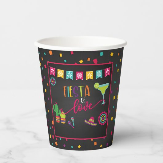Fiesta von Liebe Polterabend Papier Cup - schwarz Pappbecher (Vorderseite)