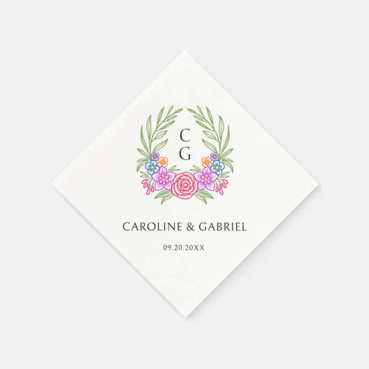 Fiesta Wappen Wreath Monogram Wedding Serviette (Ecke)