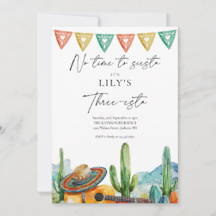Fiesta Watercolor Cactus Three-esta 3. Geburtstag Einladung