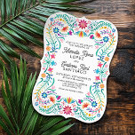 Fiesta Wedding Einladung<br><div class="desc">Mariachi, Margaritas und Erinnerungen! Lassen Sie die Fiesta mit diesem mexikanischen Volkskunst-Fiesta-Design entfalten. Der farbenfrohe Text und das Kunstwerk (das von Lively Scribe selbst handgezeichnet wurde) verleihen diesem Design ein charmantes und dennoch elegantes Ambiente. Ideal für den Latinx in deinem Leben. Oder ein Party, das einfach bequem zu Cinco de...</div>