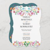 Fiesta Wedding Llama Folk Blume Einladung Cacti (Vorne/Hinten)