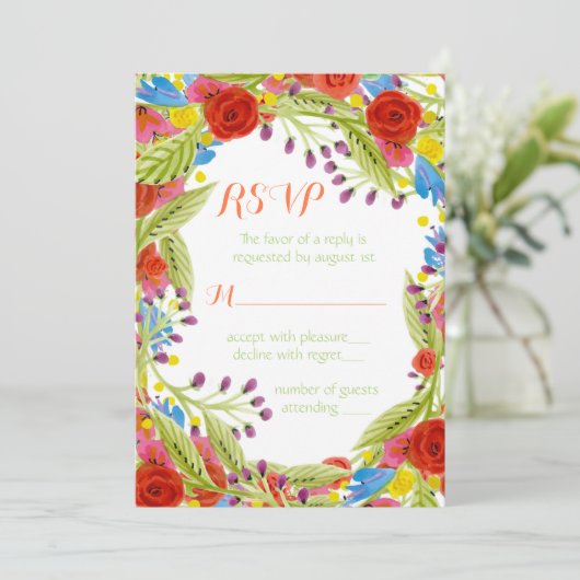 Fiesta Wedding RSVP Einladung (Stehend Vorderseite)