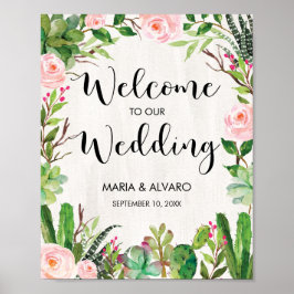 Fiesta Wedding Welcome Sign Floral Cactus Poster