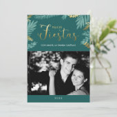Fiestas Foto Card Gold und Green Felices (Stehend Vorderseite)