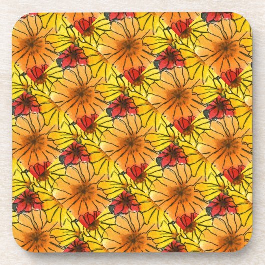 "Fiesty Floral #3 Tiled" Blumenkohl Untersetzer Se (Vorderseite)