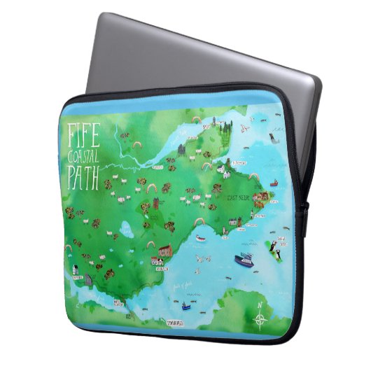 Fife Coastal Path Scotland Illustrierte Karte Laptopschutzhülle (Vorderseite Links)