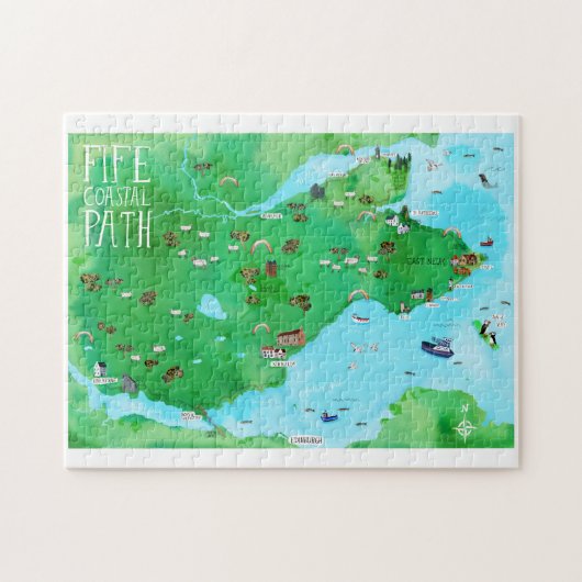 Fife Coastal Path Scotland Illustrierte Karte Puzzle (Horizontal)