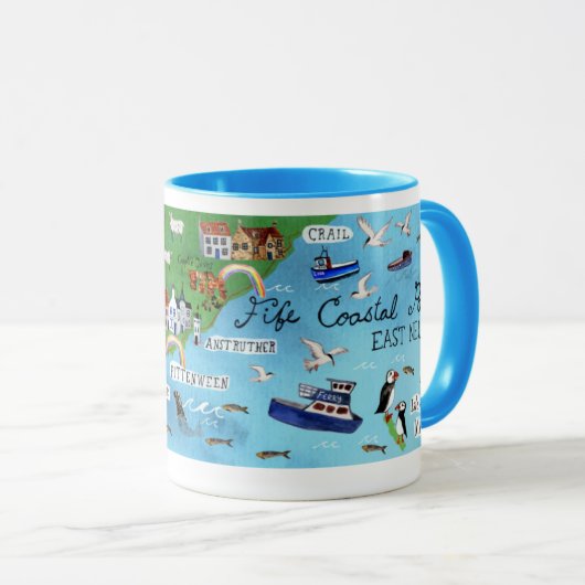 Fife Coastal Path Scotland Map Wasserfarben Art Tasse (VorderseiteRechts)