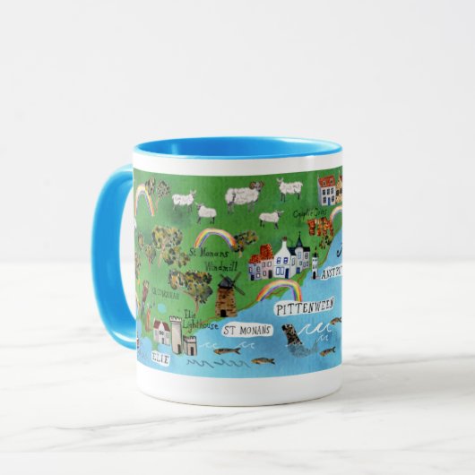 Fife Coastal Path Scotland Map Wasserfarben Art Tasse (Vorderseite Links)